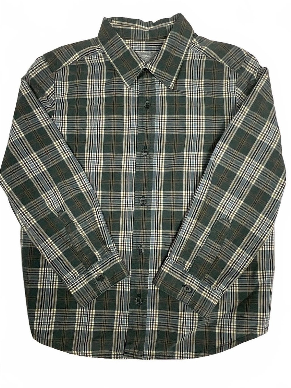 Bonpoint Boys Long Sleeve Green Plaid Button Up Shirt Size 4 100% Cotton